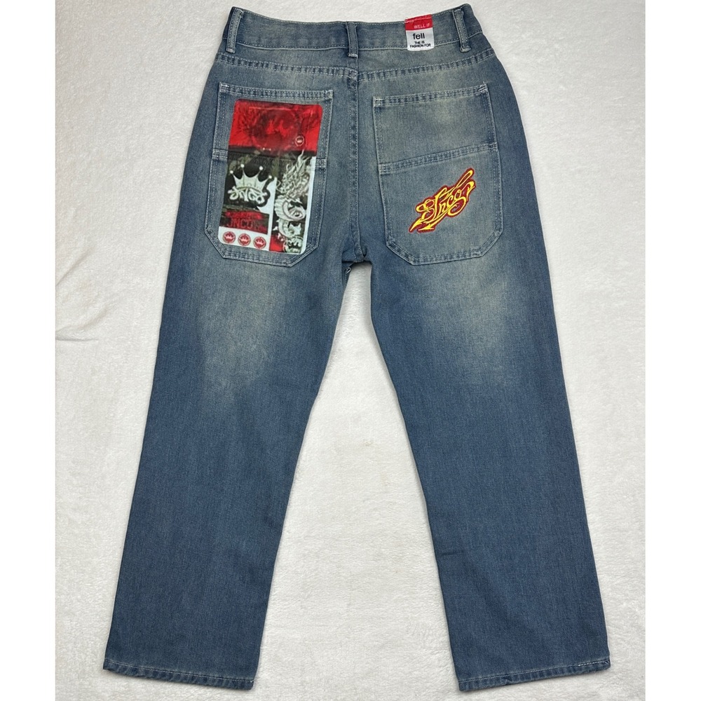 JNCO Jeans‎ Mens 28x27 Wide Leg Skater Denim Baggy Medium Wash Graphic Patch 90s